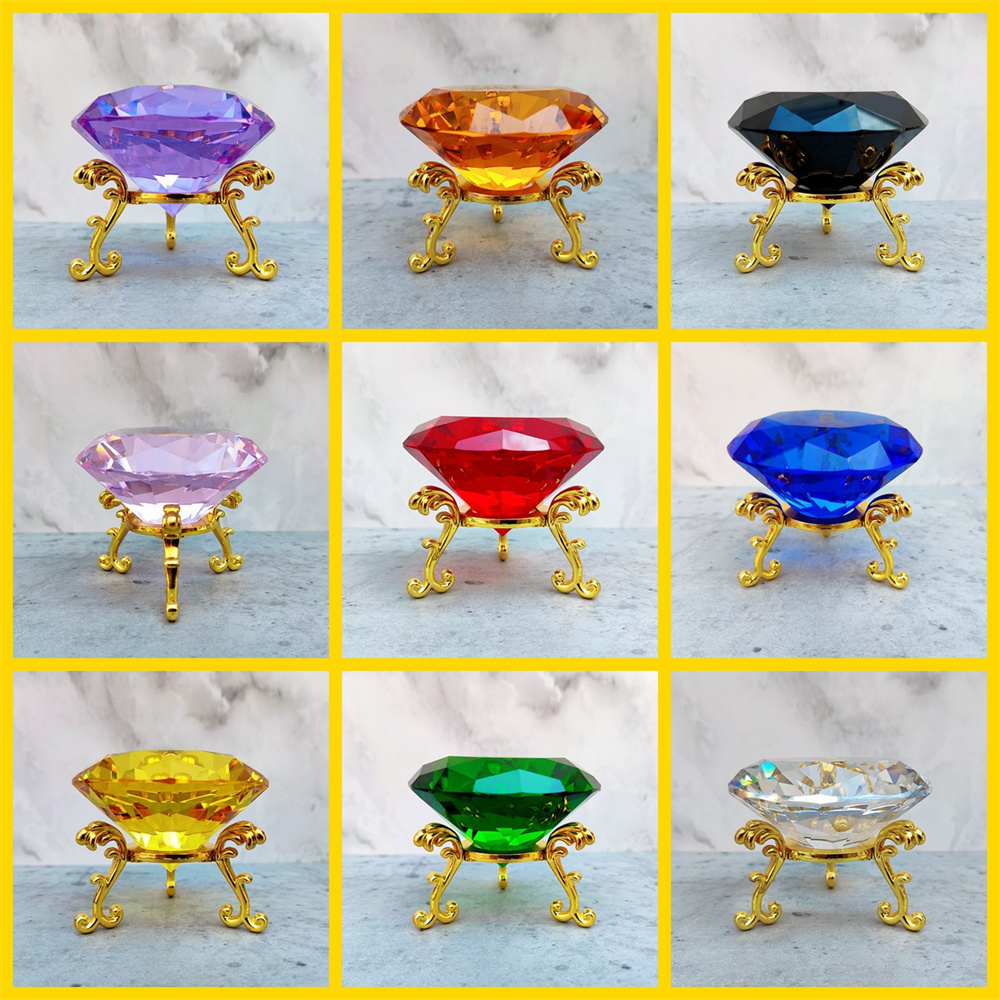 Paper Weight Crystal - 80mm K9 Kryształowy Diament Z Metalowym